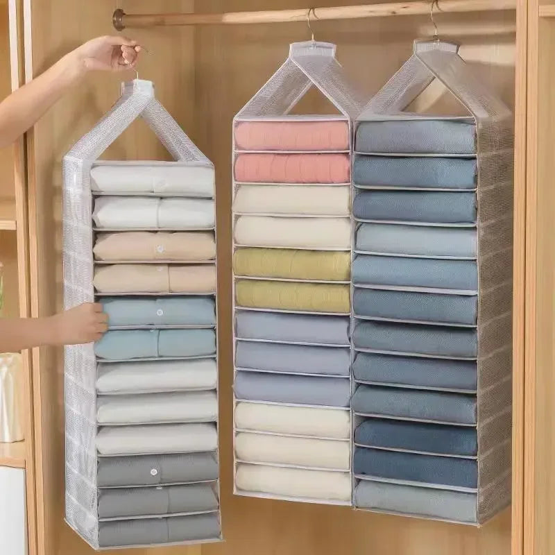 Hanging wardrobe clothing layer organizer
