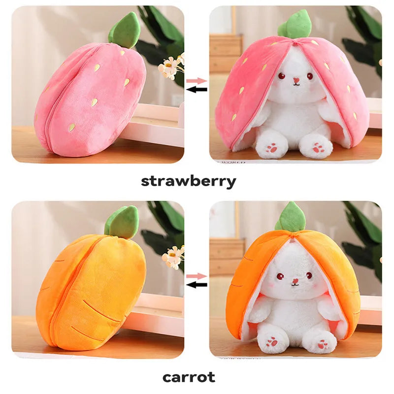 Bunny plush toy transforms into fruit
