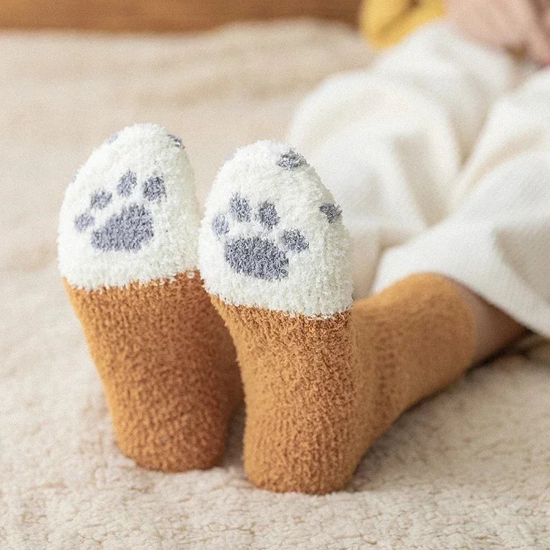 Plush women winter soft cozy cat paw socks