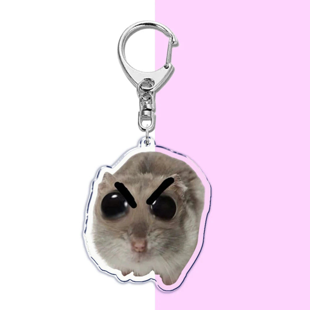 Sad hamster meme keychain