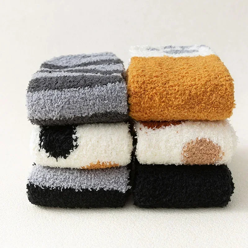 Plush women winter soft cozy cat paw socks
