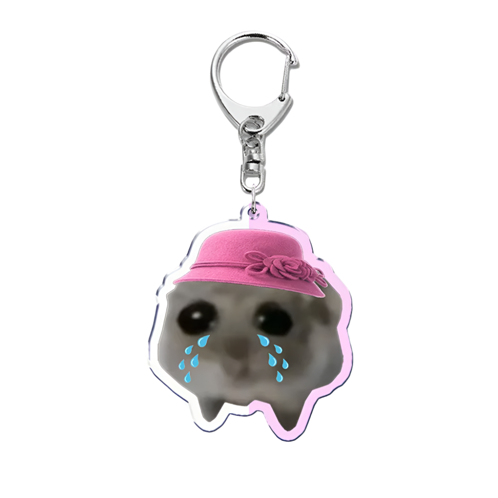 Sad hamster meme keychain