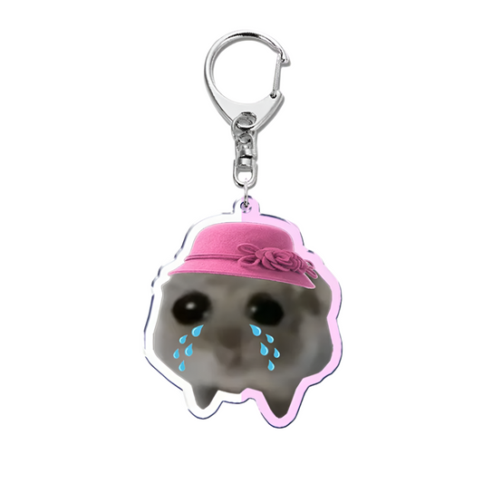 Sad hamster meme keychain