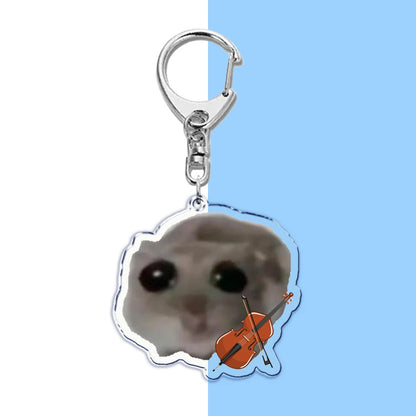 Sad hamster meme keychain