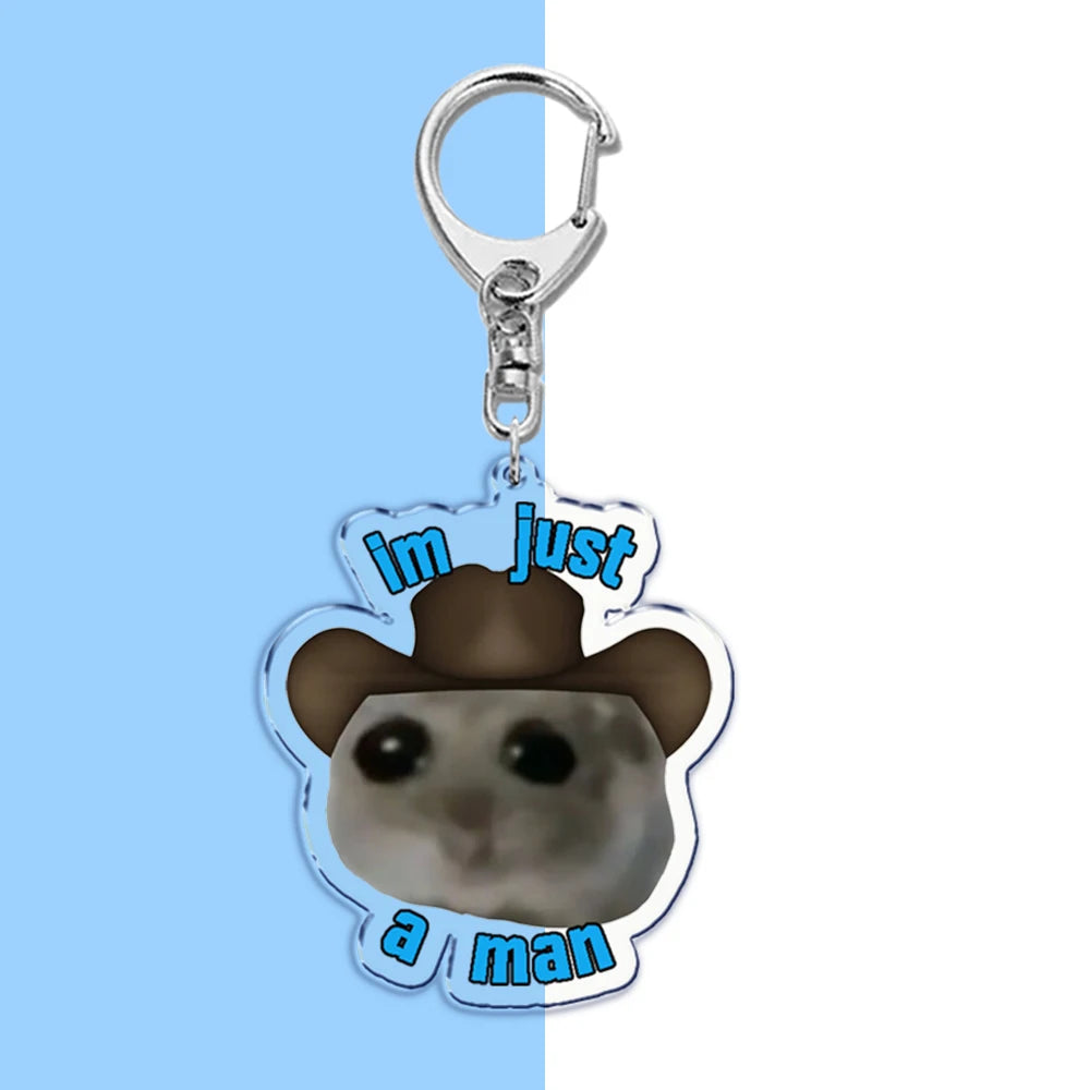 Sad hamster meme keychain