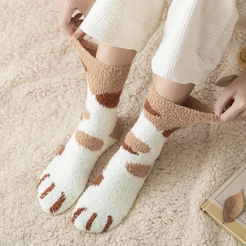 Plush women winter soft cozy cat paw socks