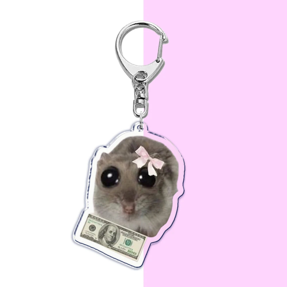 Sad hamster meme keychain