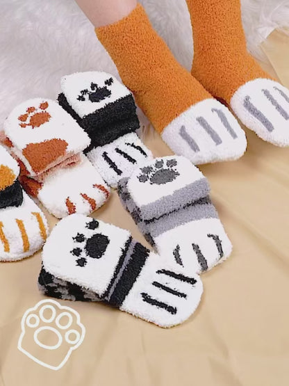 Plush women winter soft cozy cat paw socks